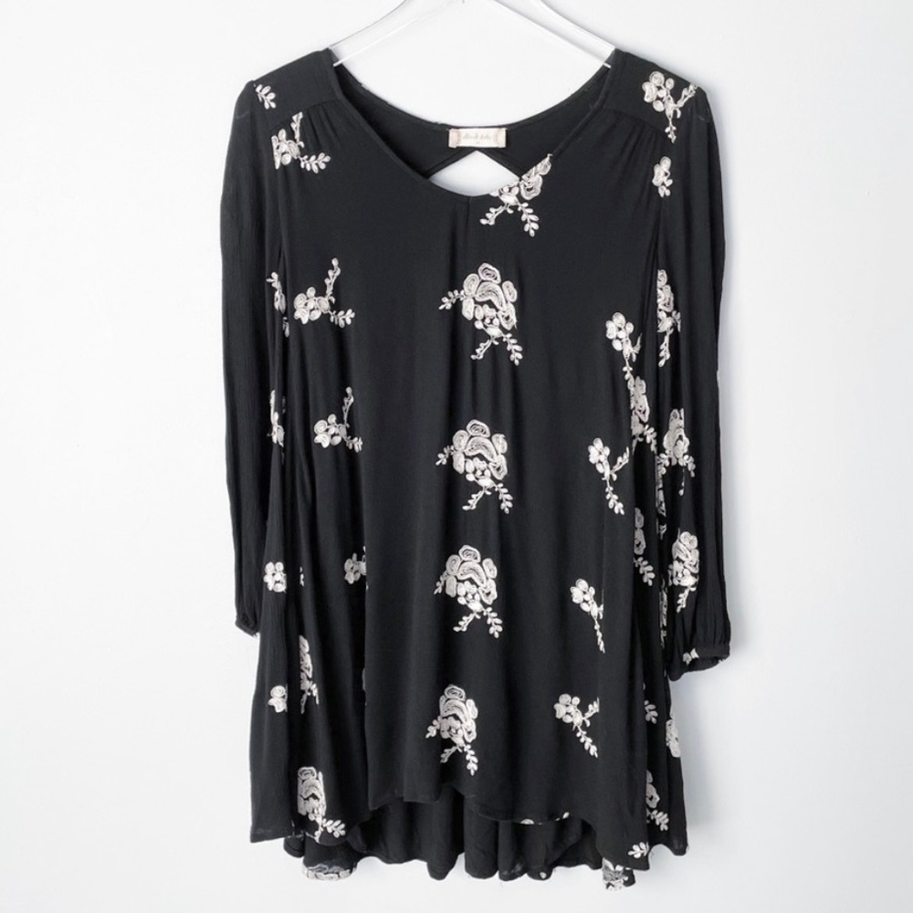 Altar’d State | Long Sleeve Black & White Floral Embroidered Mini Dress